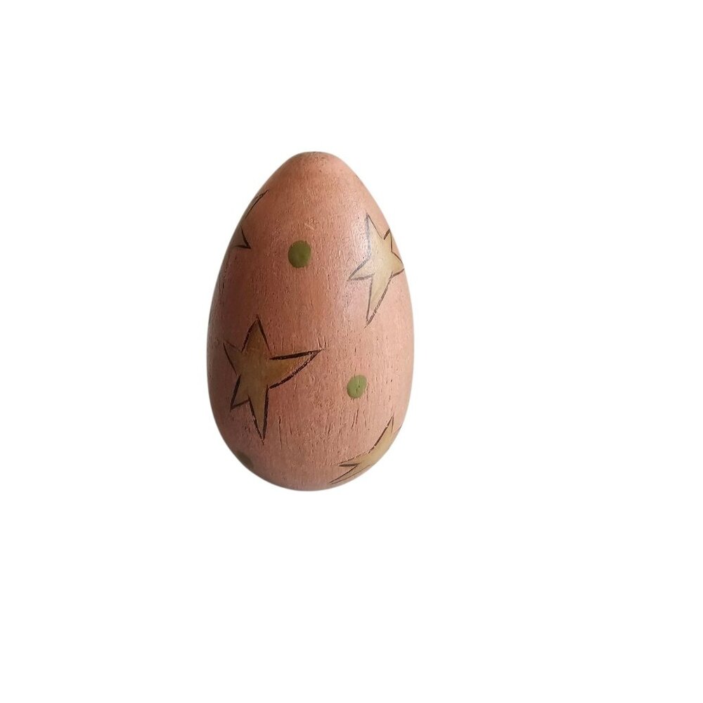 Vintage Painted Wooden Egg Pink With Yellow Stars